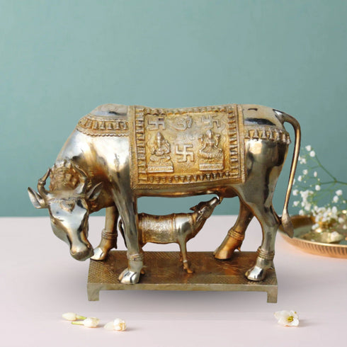 Brass Cow With Calf Statue 12.14Kg